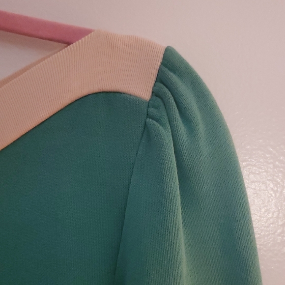 Marc Jacobs Teal and Cream Barely Off-the-Shoulder Sweater - Picture 4 of 7